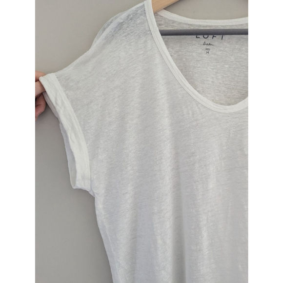 Loft 100% Linen Beach Boxy Relaxed Fit White T-shirt Women's Size M - Picture 3 of 6